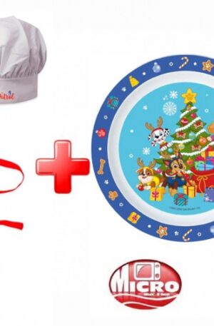 Mancs Őrjárat Holiday Karácsonyi kötény és műanyag étkészlet szett