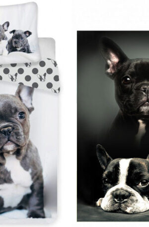 Kutyás French Bulldogs ágyneműhuzat és polár takaró szett