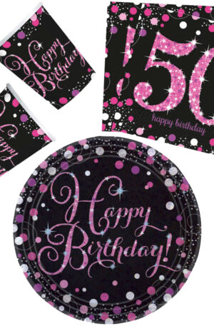 Happy Birthday Pink 50 party szett 32 db-os 23 cm-es tányérral
