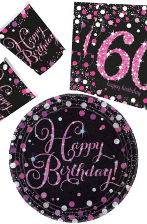 Happy Birthday Pink 60 party szett 32 db-os 23 cm-es tányérral
