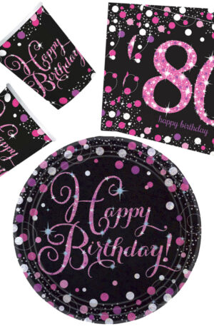 Happy Birthday Pink 80 party szett 32 db-os 23 cm-es tányérral