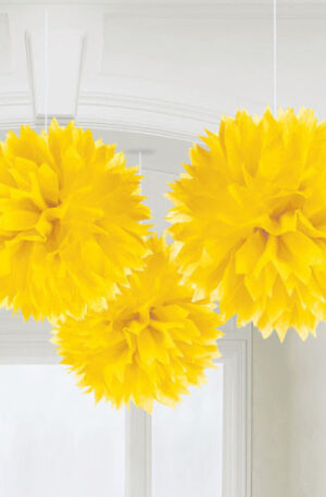 Sárga Sunshine Yellow függő pom pom dekoráció 3 db-os