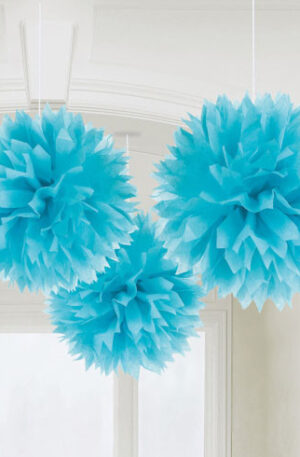 Kék Caribbean Blue függő pom pom dekoráció 3 db-os