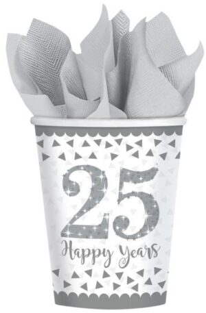 Házassági évforduló 25. Silver papír pohár 8 db-os 266 ml