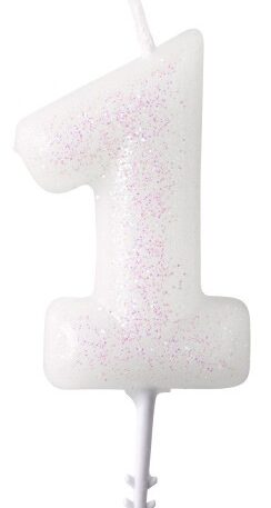 Fehér White csillámos gyertya 1-es 6,5 cm