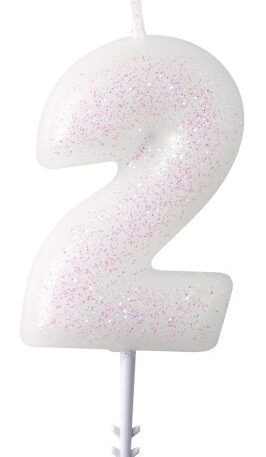 Fehér White csillámos gyertya 2-es 6,5 cm
