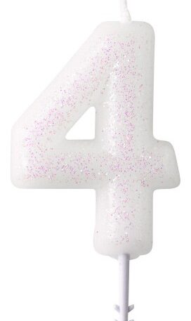 Fehér White csillámos gyertya 4-es 6,5 cm