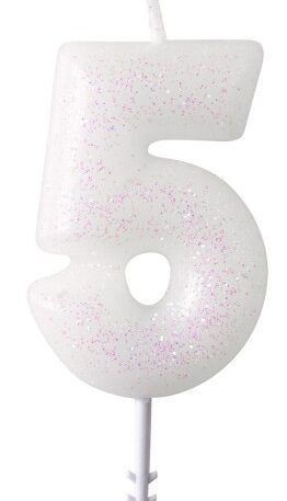Fehér White csillámos gyertya 5-ös 6,5 cm