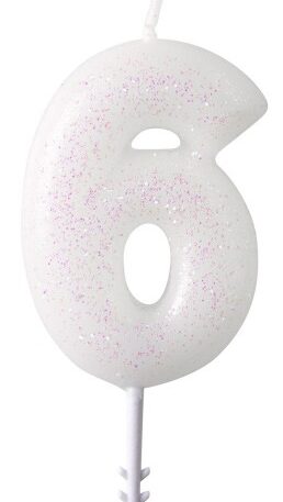 Fehér White csillámos gyertya 6-os 6,5 cm