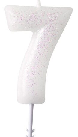 Fehér White csillámos gyertya 7-es 6,5 cm