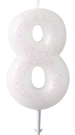 Fehér White csillámos gyertya 8-as 6,5 cm