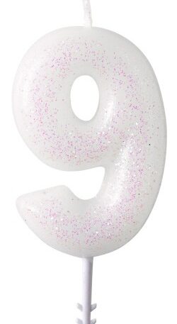 Fehér White csillámos gyertya 9-es 6,5 cm