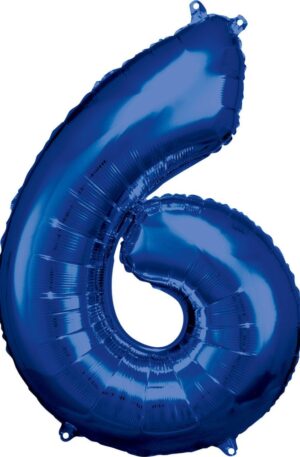 Kék Blue óriás szám fólia lufi 6-os, 88x55 cm