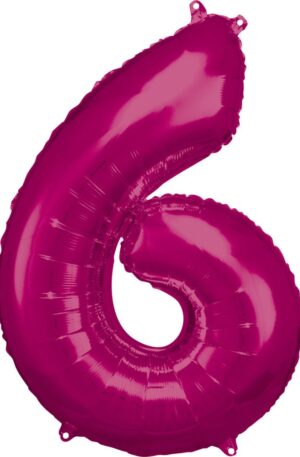 Rózsaszín Pink óriás szám fólia lufi 6-os, 88x55 cm