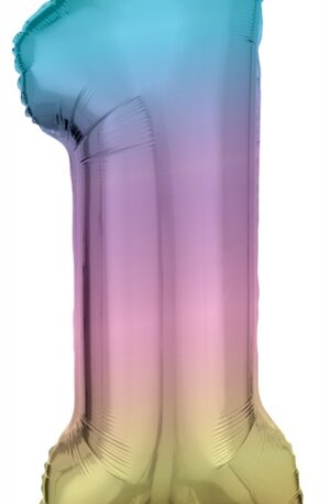 Színes Pastel Rainbow óriás szám fólia lufi 1-es, 83 cm