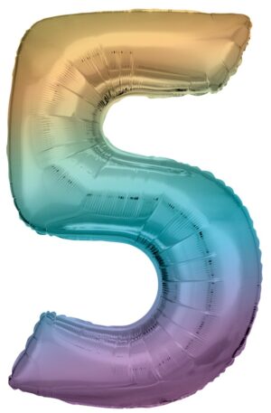 Színes Pastel Rainbow óriás szám fólia lufi 5-ös, 83 cm