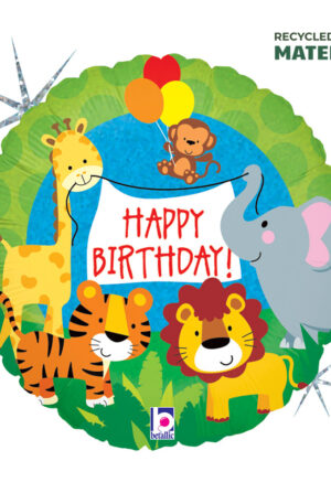 Happy Birthday Jungle Animals Holo fólia lufi 46 cm