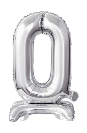 Ezüst B&C Silver mini 0-ás szám fólia lufi talppal 38 cm