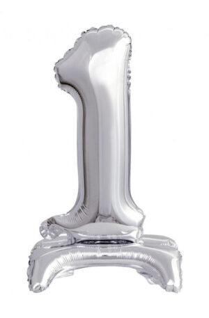 Ezüst B&C Silver mini 1-es szám fólia lufi talppal 38 cm