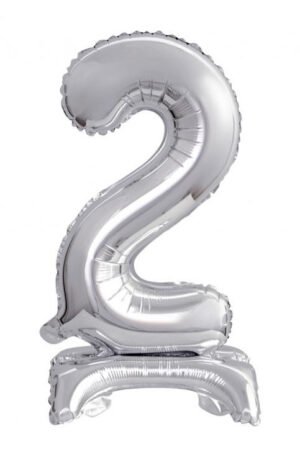 Ezüst B&C Silver mini 2-es szám fólia lufi talppal 38 cm