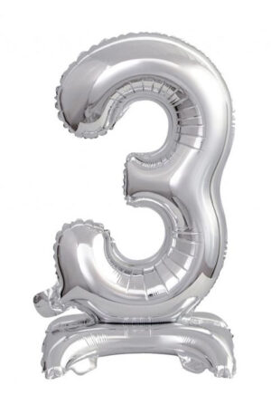 Ezüst B&C Silver mini 3-as szám fólia lufi talppal 38 cm