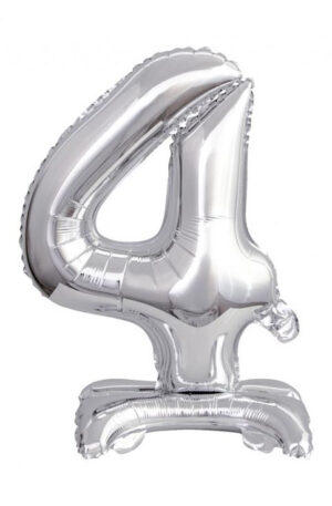 Ezüst B&C Silver mini 4-es szám fólia lufi talppal 38 cm