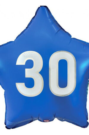 Kék Happy Birthday 30 Blue csillag fólia lufi 44 cm