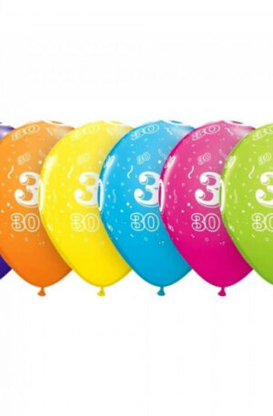 Színes Happy Birthday 30 Pastel Mix léggömb, lufi 6 db-os 11 inch (28cm)