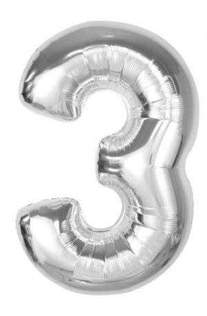 Ezüst 3-as Silver szám fólia lufi 92 cm