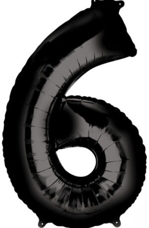 Fekete Black óriás szám fólia lufi 6-os, 86x55 cm