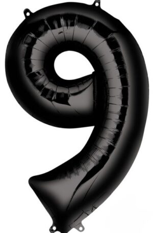 Fekete Black óriás szám fólia lufi 9-es, 86x55 cm