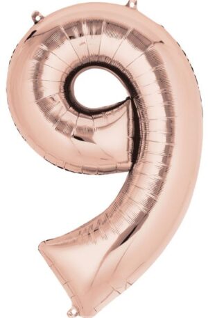 Színes Rose Gold óriás szám fólia lufi 9-es 86x55 cm