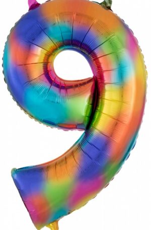 Színes Rainbow óriás szám fólia lufi 9-es 86x55 cm