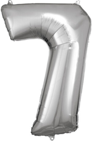 Ezüst Silver óriás szám fólia lufi 7-es, 83x55 cm