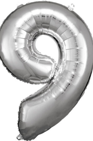Ezüst Silver óriás szám fólia lufi 9-es, 83x58 cm