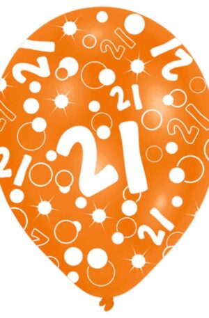 Happy Birthday 21 Orange léggömb, lufi 6 db-os 11 inch (27,5cm)