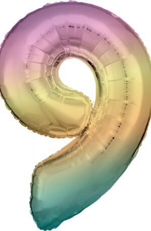 Színes Pastel Rainbow óriás szám fólia lufi 9-es, 83 cm