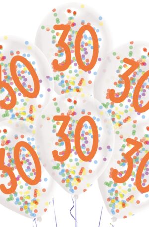 Happy Birthday 30 Droplets konfettivel töltött léggömb, lufi 6 db-os 11 inch (27,5 cm)