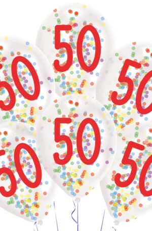 Happy Birthday 50 Droplets konfettivel töltött léggömb, lufi 6 db-os 11 inch (27,5 cm)