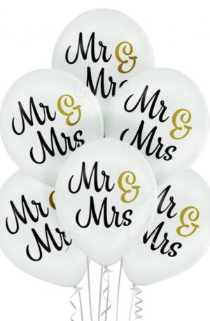 Esküvő Mr & Mrs léggömb, lufi 6 db-os 12 inch (30cm)