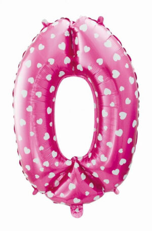 Rózsaszín Pink with Hearts 0-ás szám fólia lufi 61 cm