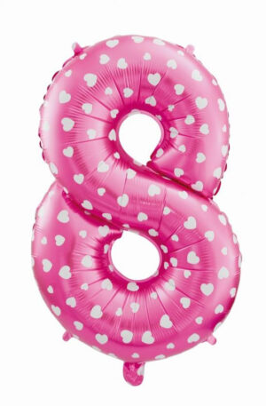 Rózsaszín Pink with Hearts 8-as szám fólia lufi 61 cm