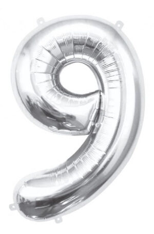 Ezüst Silver 9-es szám fólia lufi 85 cm