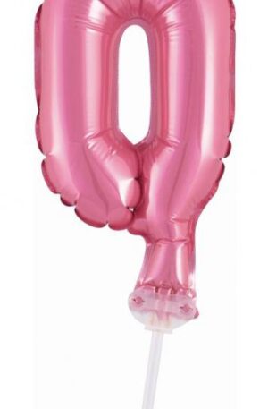Rózsaszín 0-ás Pink szám fólia lufi tortára 13 cm