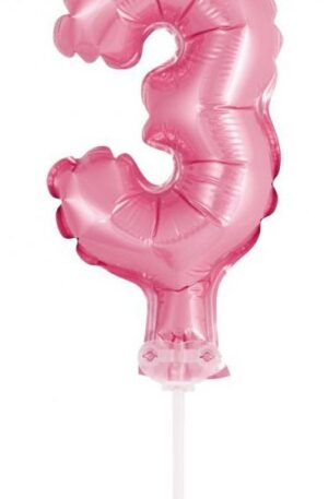 Rózsaszín 3-as Pink szám fólia lufi tortára 13 cm