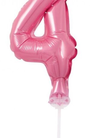 Rózsaszín 4-es Pink szám fólia lufi tortára 13 cm