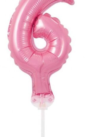 Rózsaszín 6-os Pink szám fólia lufi tortára 13 cm