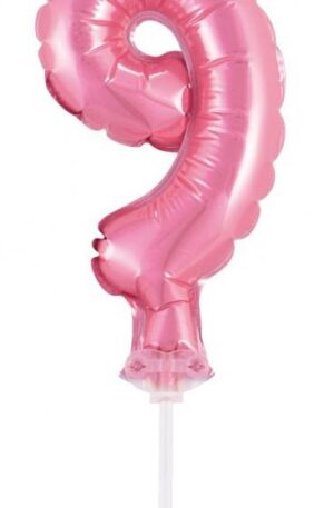 Rózsaszín 9-es Pink szám fólia lufi tortára 13 cm