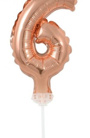 Rose Gold 6-os szám fólia lufi tortára 13 cm