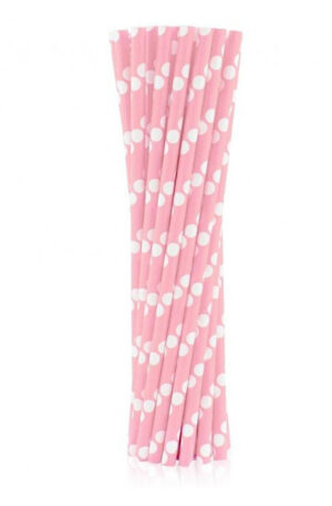 Rózsaszín Light Pink Polka Dots papír szívószál 24 db-os